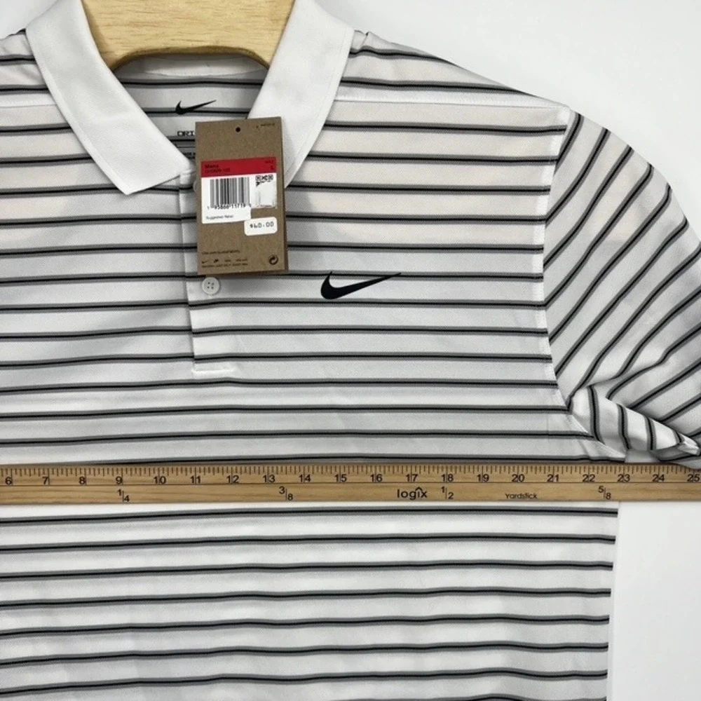 NWT Nike Golf Men's Large Dri-FIT Striped Polo Shirt White Black DH0829-100